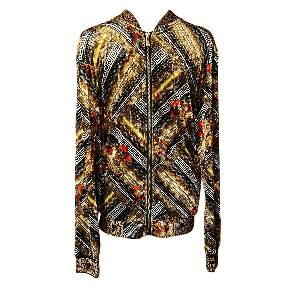 SUSLO COUTURE Multicolor Bomber Jacket sz S Bold Lightweight Velvet Streetwear - Picture 2 of 12